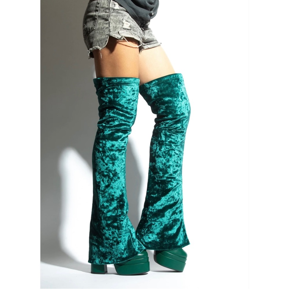 Mata Shoes Green Velvet Over the Knee Boots